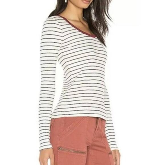 Joie Tayanita long sleeve scoop neck striped ribbed top woman's size small - Picture 2 of 8